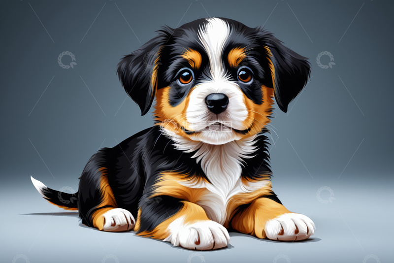 高清大图下载【趣麦麦图】可爱三色小狗趴着图像