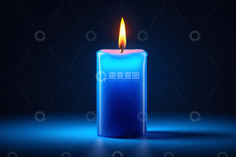 高清大图下载【趣麦麦图】蓝色蜡烛燃烧特写