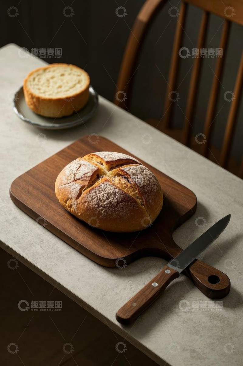 高清大图下载【趣麦麦图】木砧板上的新鲜面包
