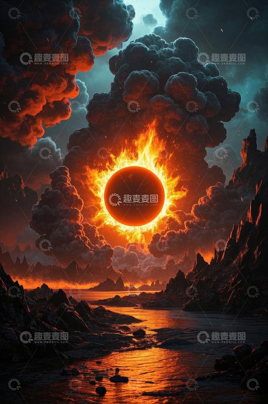 科幻风格太阳升起自然风光