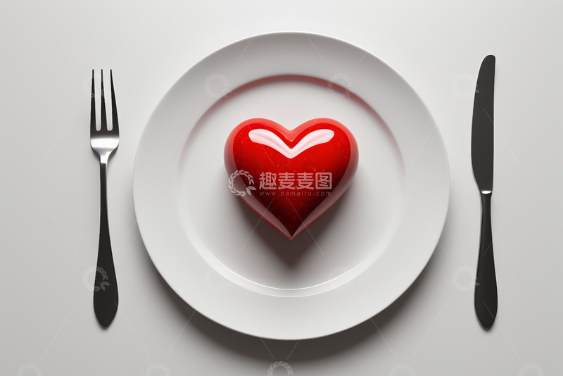 高清大图下载【趣麦麦图】白色餐盘上的红色爱心