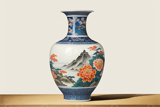 中式传统花纹陶瓷花瓶静物