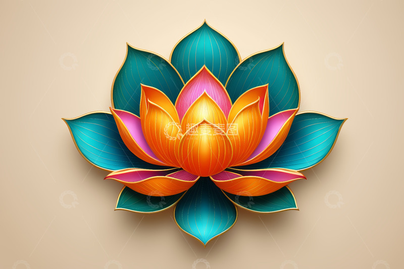 高清大图下载【趣麦麦图】彩色立体装饰莲花图案