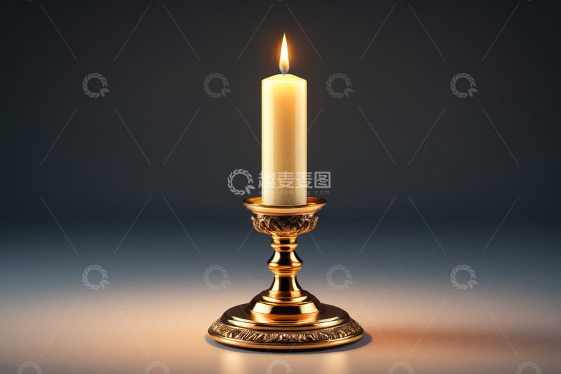 高清大图下载【趣麦麦图】金色烛台上点燃的蜡烛