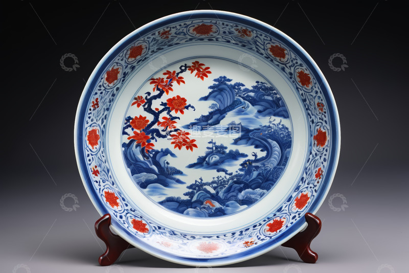 高清大图下载【趣麦麦图】传统青花瓷盘静物特写