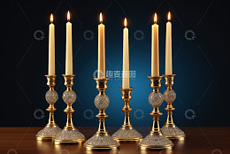 金色烛台上点燃的蜡烛