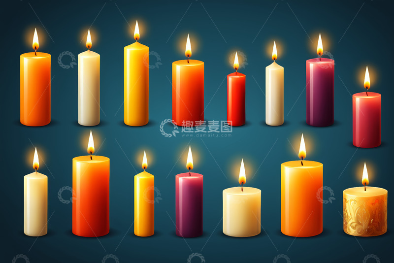 高清大图下载【趣麦麦图】多色燃烧蜡烛素材