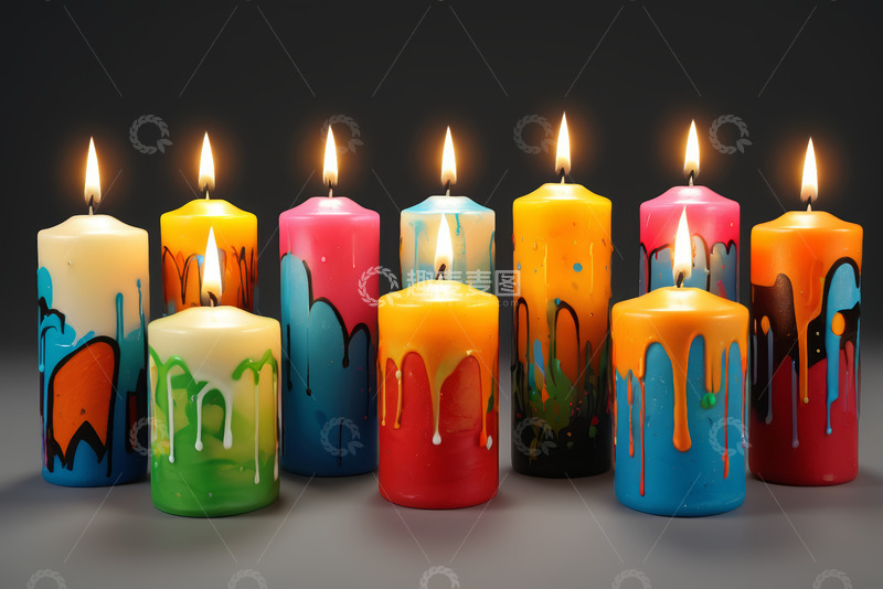高清大图下载【趣麦麦图】多彩燃烧蜡烛特写
