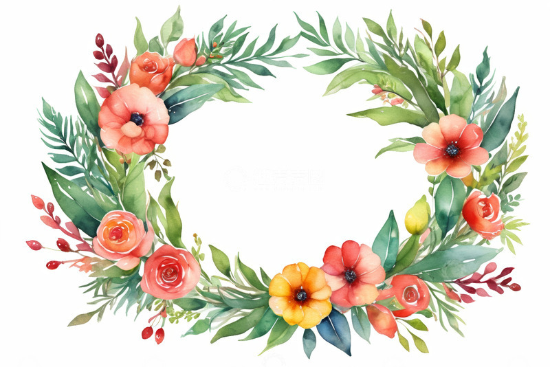 高清大图下载【趣麦麦图】水彩花卉花环装饰素材