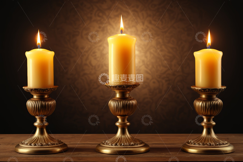 高清大图下载【趣麦麦图】三支燃烧蜡烛摆放在烛台上