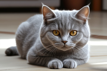 灰色猫咪趴卧凝视特写