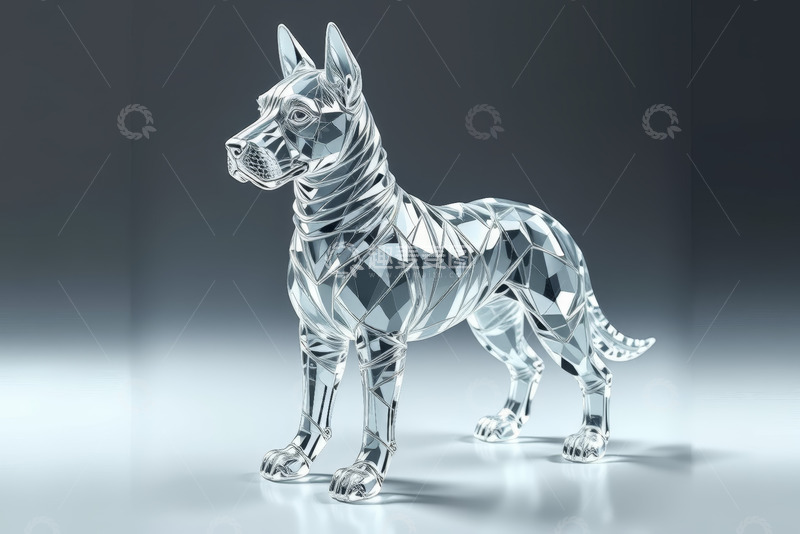 高清大图下载【趣麦麦图】透明几何风格水晶狗摆件