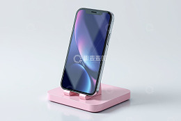 粉色底座上的智能手机展示