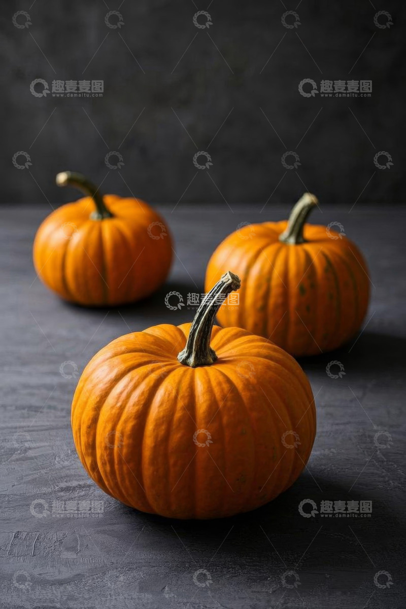 高清大图下载【趣麦麦图】三个橙色小南瓜静物照
