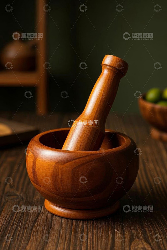 木质研钵与杵特写