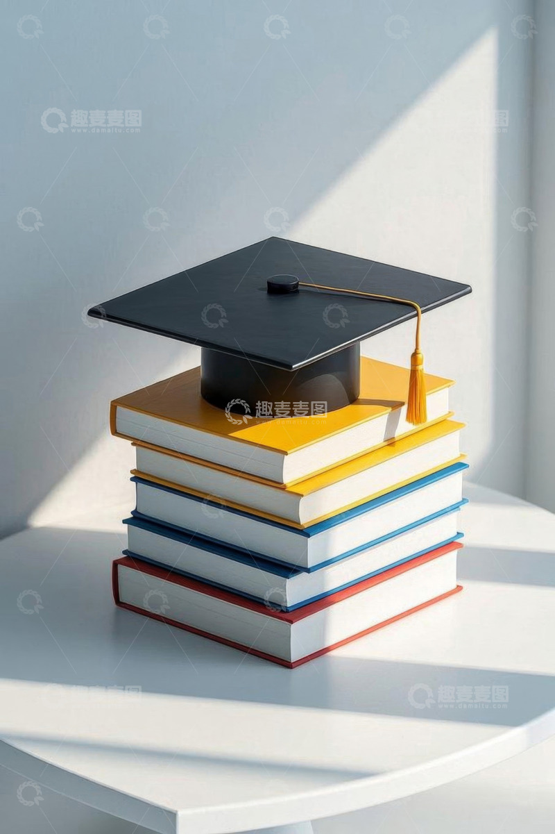 高清大图下载【趣麦麦图】书堆上的学士帽毕业素材