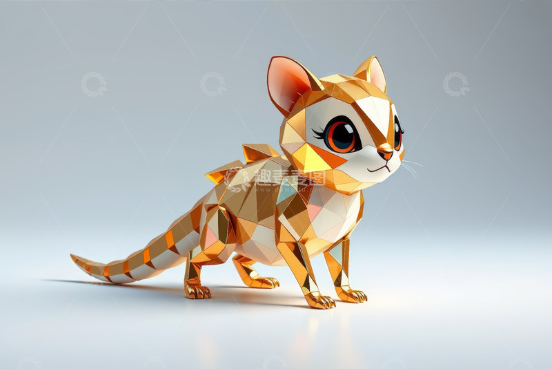 高清大图下载【趣麦麦图】低多边形风格3D动画猫咪