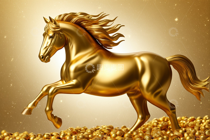 高清大图下载【趣麦麦图】金色骏马立于金珠之上
