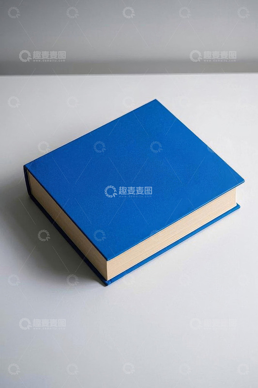 蓝色封面书籍摆放在白色台面上