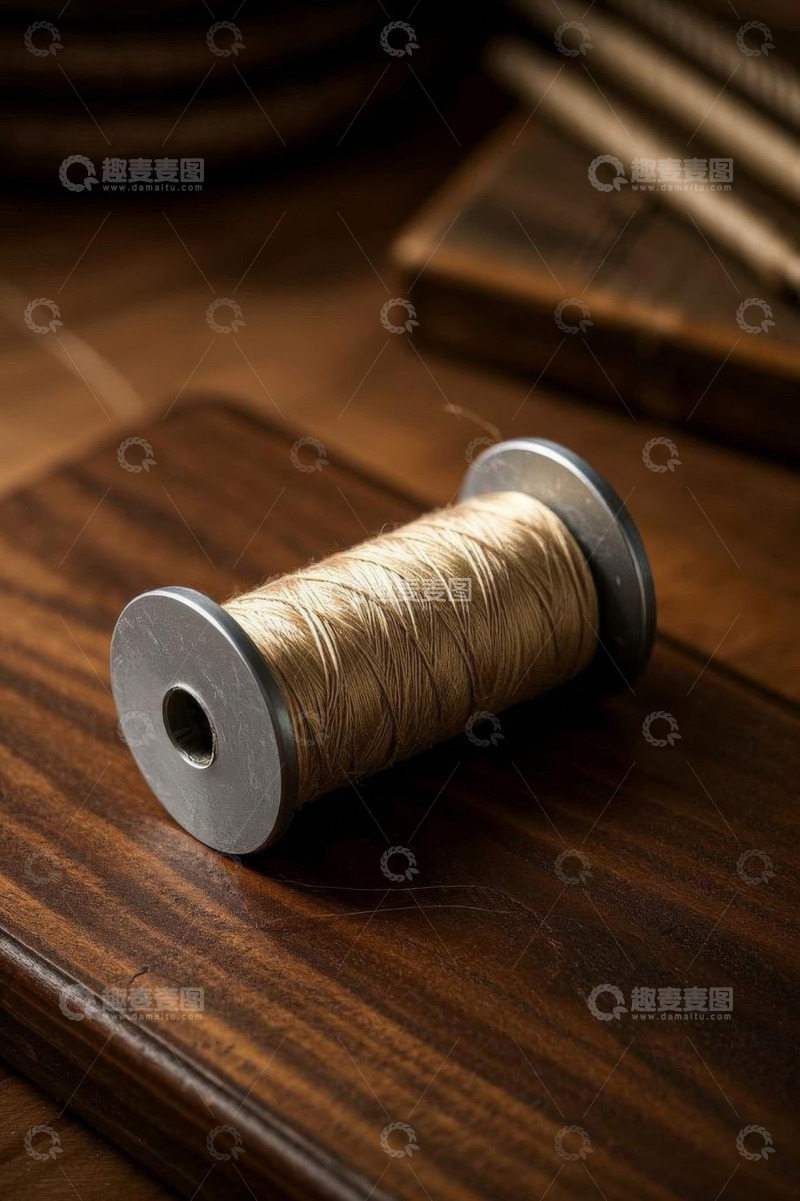 高清大图下载【趣麦麦图】木质桌面上的线轴特写