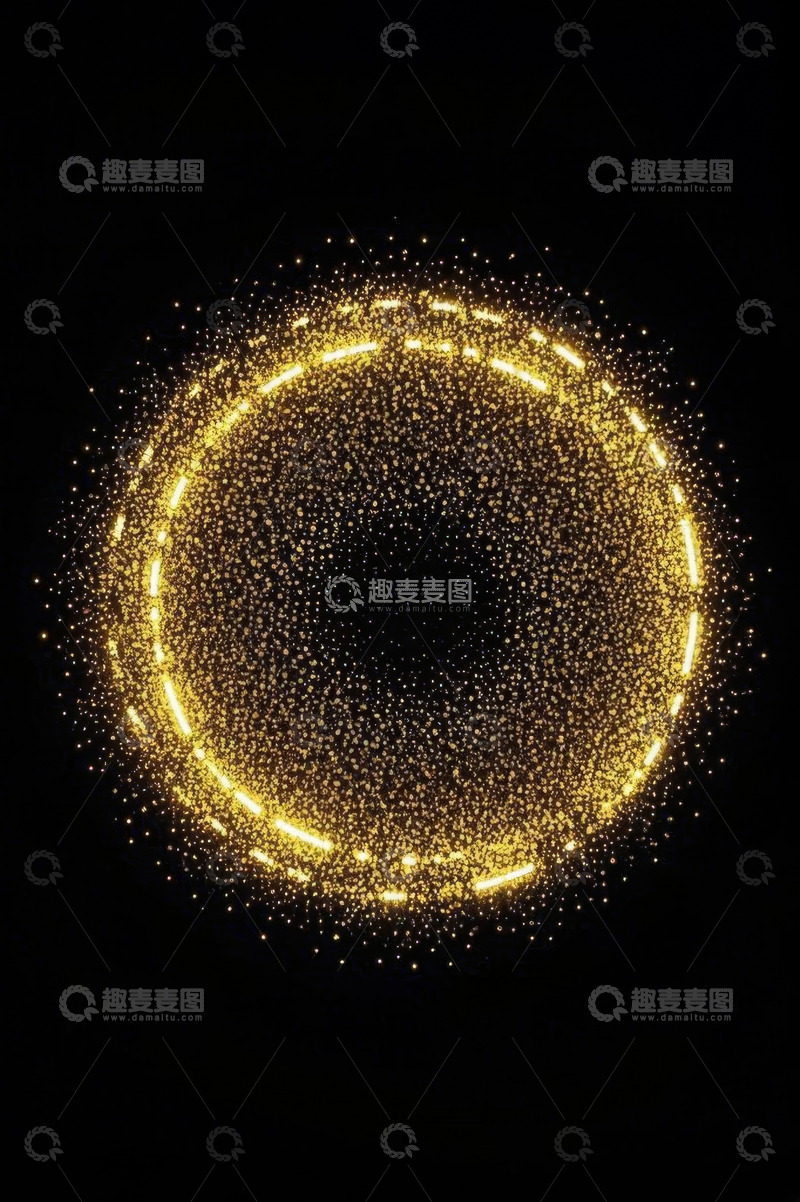 高清大图下载【趣麦麦图】黑色背景金色发光粒子圆环