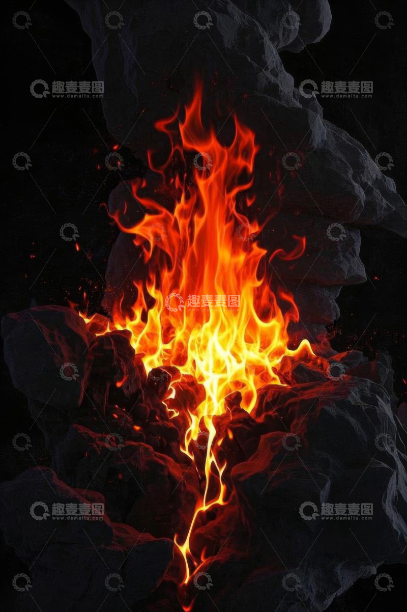 高清大图下载【趣麦麦图】燃烧火焰与岩石场景