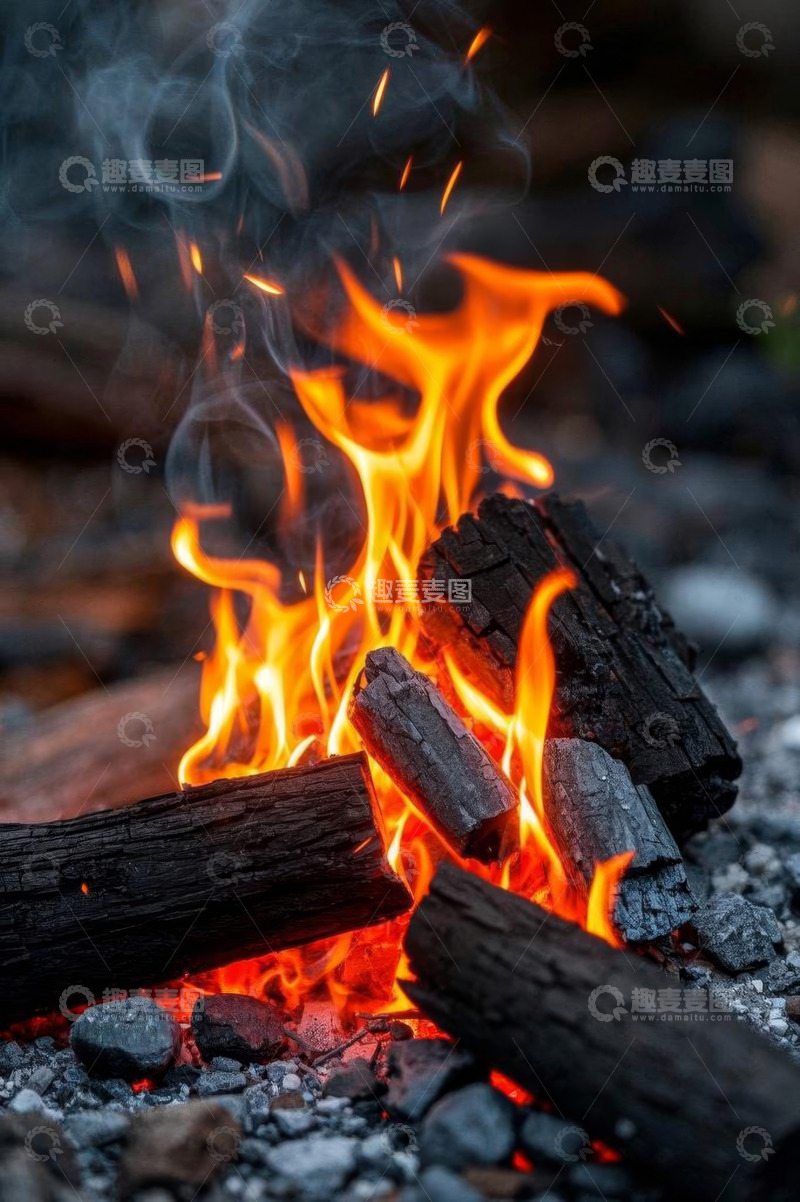 高清大图下载【趣麦麦图】户外燃烧的篝火特写