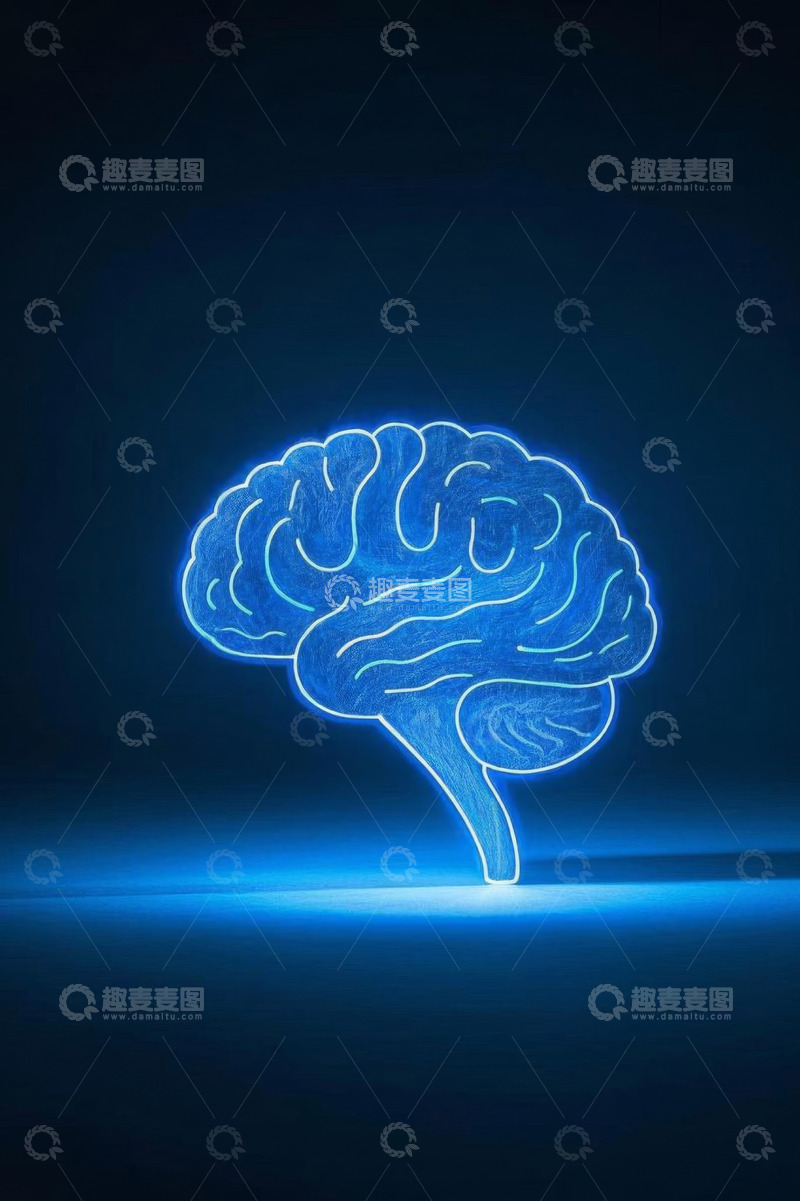 高清大图下载【趣麦麦图】蓝色发光人脑模型素材