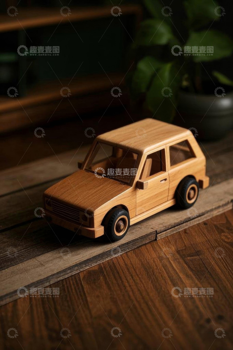 高清大图下载【趣麦麦图】木质玩具汽车摆放在木桌上