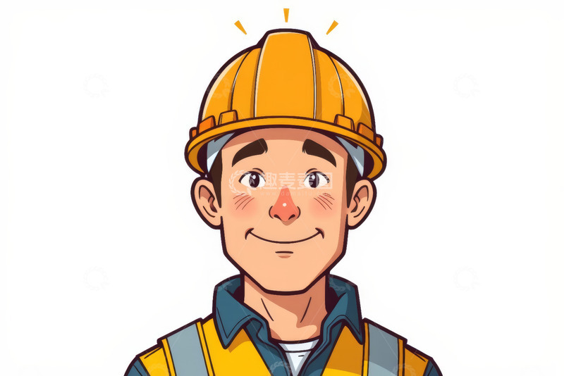 高清大图下载【趣麦麦图】戴安全帽的卡通工人形象