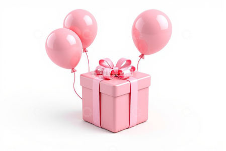 粉色礼品盒配气球装饰