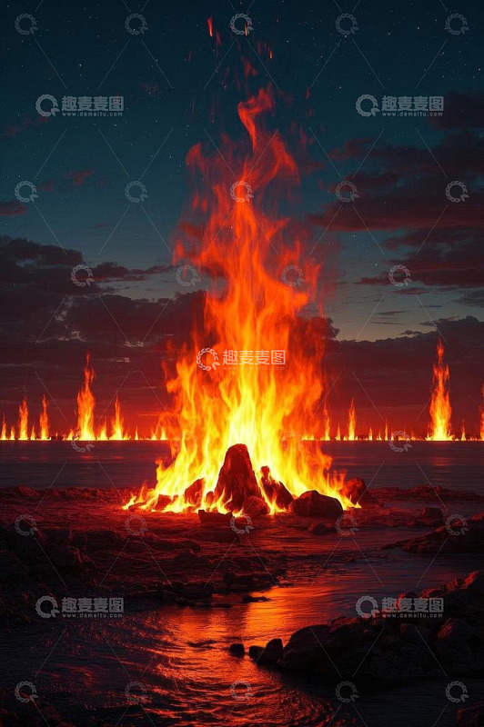 夜晚火山熔岩喷发景象