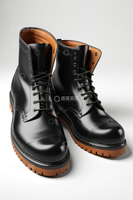 黑色皮革系带高帮靴子特写