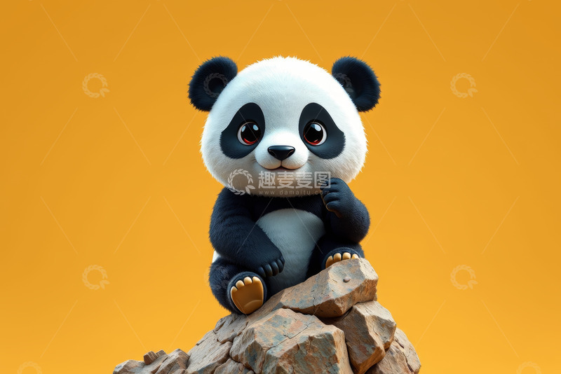 高清大图下载【趣麦麦图】卡通熊猫坐于岩石上