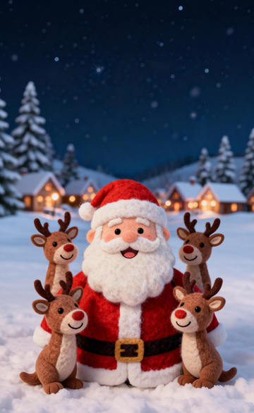 圣诞夜雪景毛绒玩具摄影