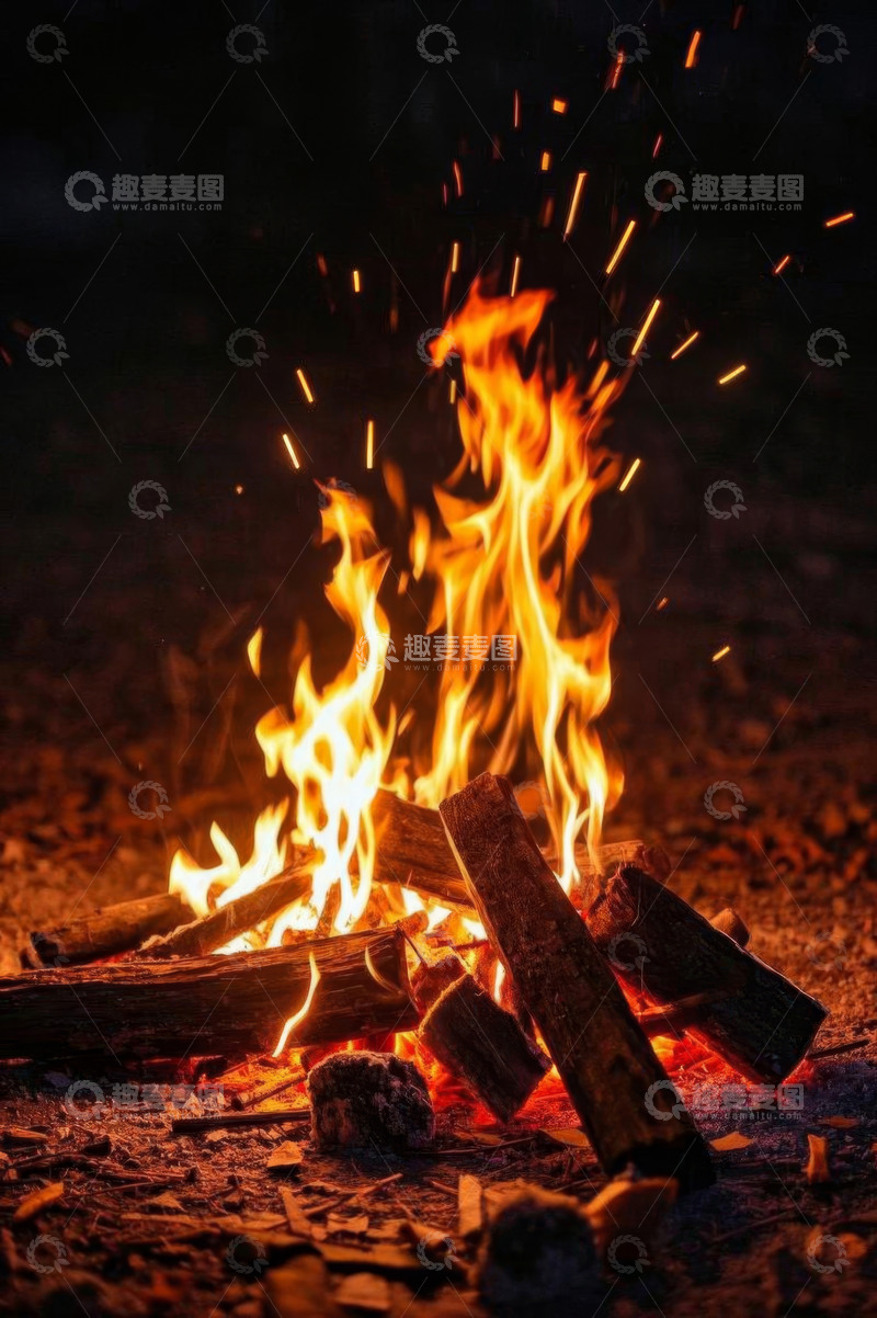 高清大图下载【趣麦麦图】户外燃烧的篝火场景