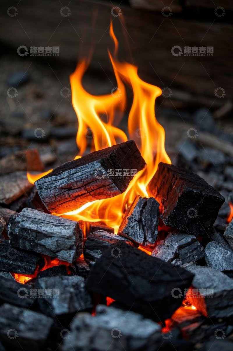 高清大图下载【趣麦麦图】燃烧的木柴与炭火特写