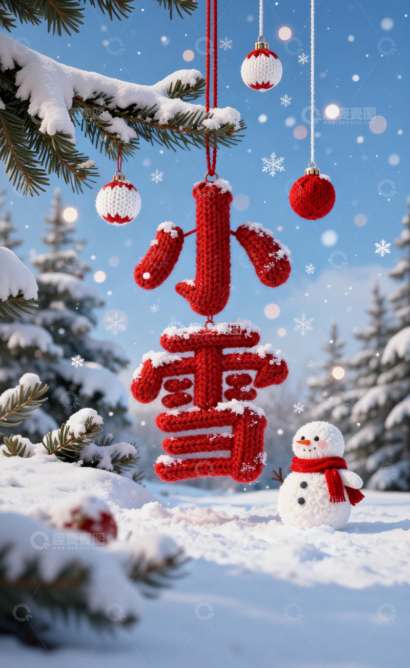 高清大图下载【趣麦麦图】-圣诞雪景编织装饰壁纸