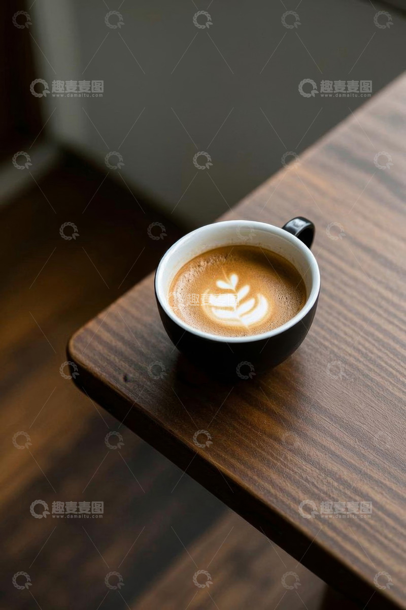 高清大图下载【趣麦麦图】木桌上的拉花咖啡