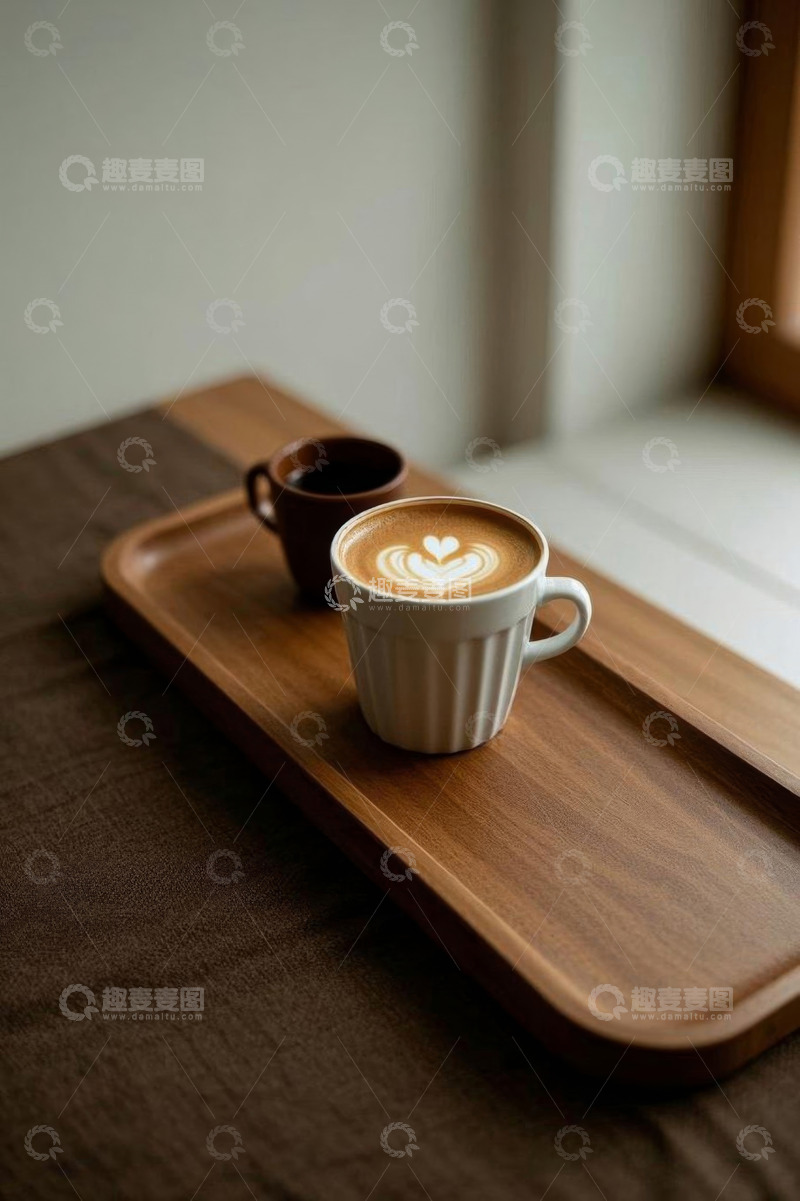 高清大图下载【趣麦麦图】木托盘上的咖啡与小杯饮品