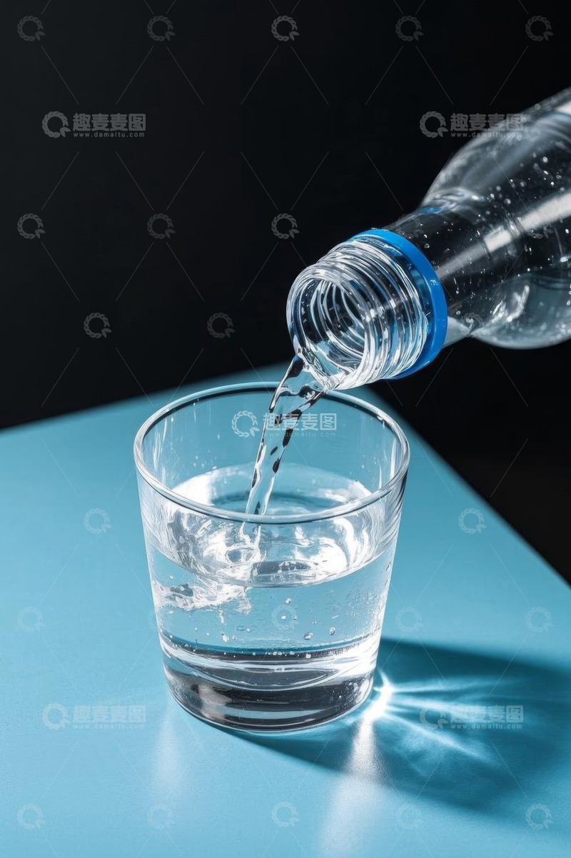 高清大图下载【趣麦麦图】瓶装水倒入玻璃杯场景