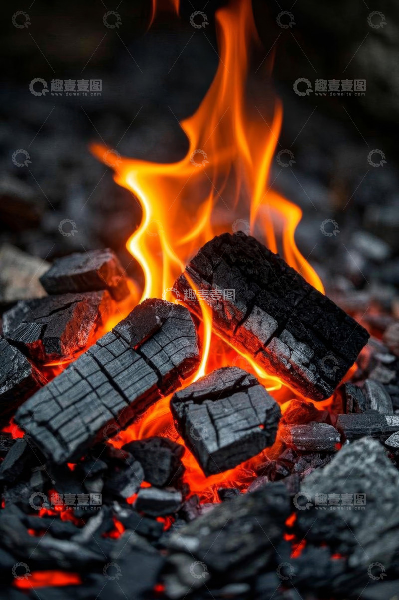 高清大图下载【趣麦麦图】燃烧的炭火火焰特写