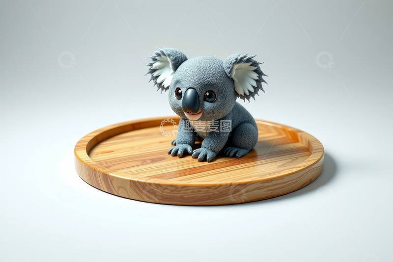 高清大图下载【趣麦麦图】木制托盘上的考拉玩偶