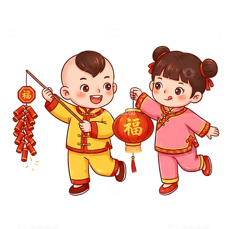 高清大图下载【趣麦麦图】-新年卡通儿童庆祝插画