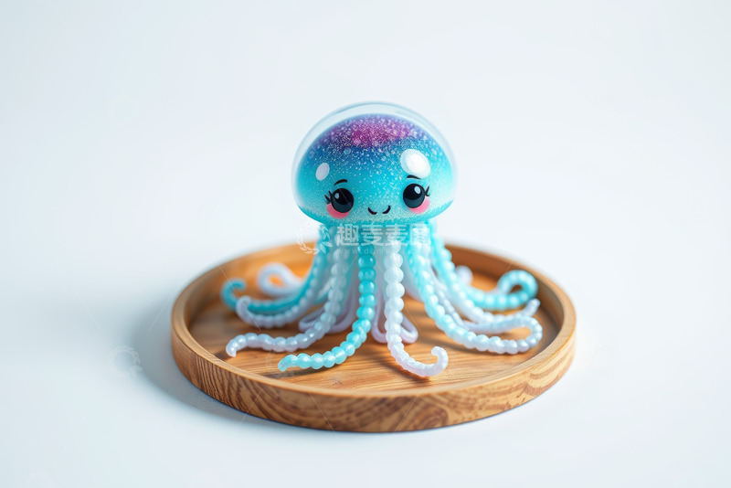 高清大图下载【趣麦麦图】木质托盘上的可爱水母摆件