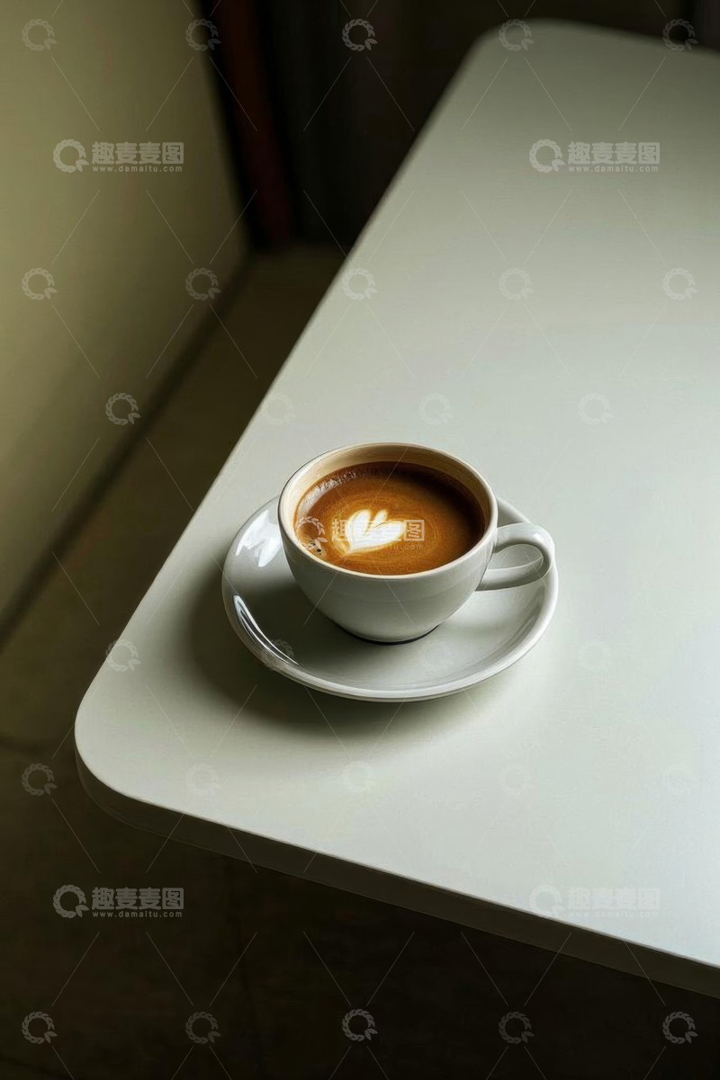 高清大图下载【趣麦麦图】白色桌上的拉花咖啡