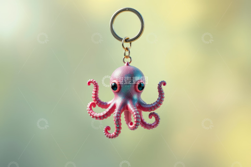 高清大图下载【趣麦麦图】粉色章鱼造型钥匙扣特写