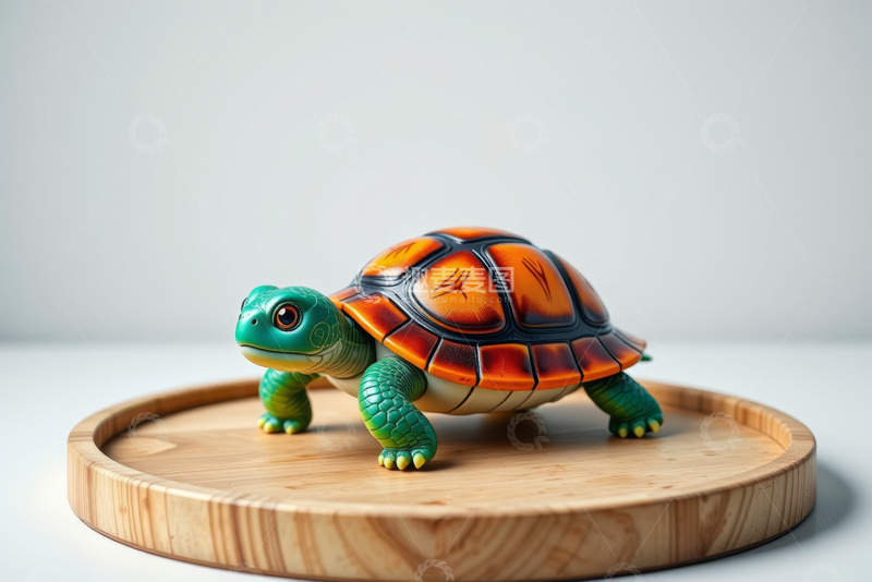 高清大图下载【趣麦麦图】彩色乌龟玩具置于木盘上