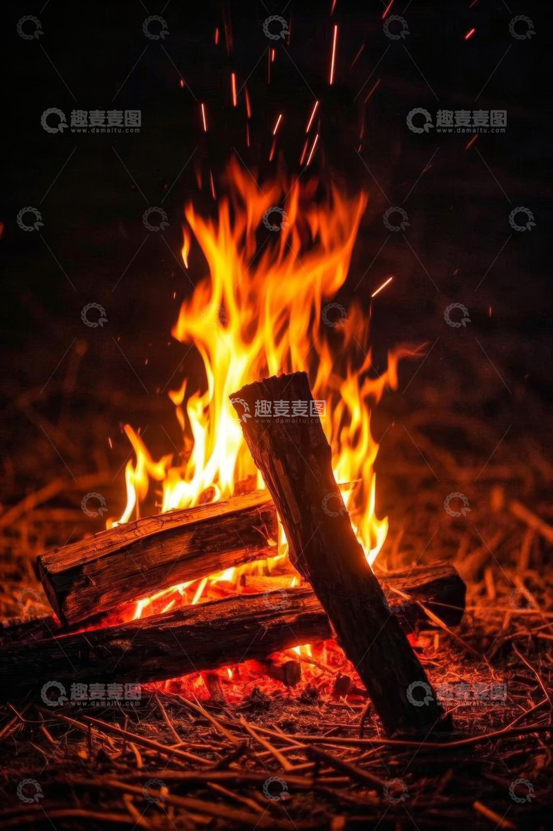 高清大图下载【趣麦麦图】户外燃烧的篝火特写