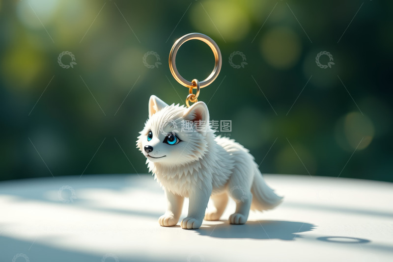 高清大图下载【趣麦麦图】白色小狗造型钥匙扣特写